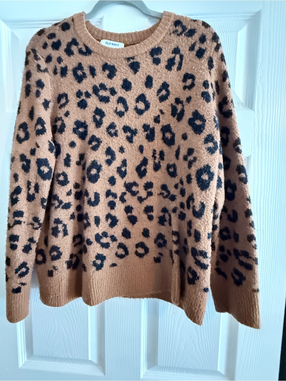 Old Navy Camel and Black Leopard Crewneck Sweater